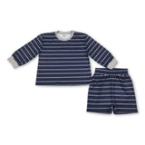 Navy stripe long sleeves top shorts girls active wear set