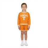 Long sleeves orange T vinyl top shorts girls team outfits