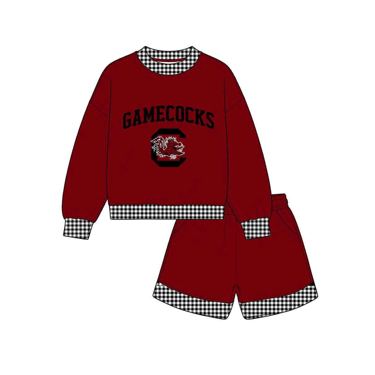 Long sleeves maroon C top shorts girls team outfits
