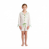 Pink Christmas tree bow button down kids girls pjs set