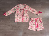 Pink bow ballet top shorts kids girls Christmas pajamas set