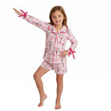 Pink bow ballet top shorts kids girls Christmas pajamas set