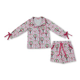 Pink bow ballet top shorts kids girls Christmas pajamas set