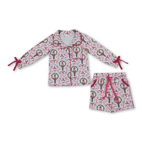 Pink bow ballet top shorts kids girls Christmas pajamas set