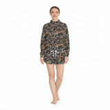 Brown camo long sleeves top shorts women active wear set