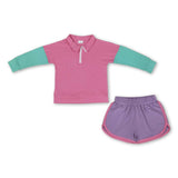 Pink mint pullover shorts cotton kids girls outfits