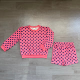 Long sleeves pink navy polka dots top shorts girls outfits