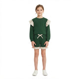 Flutter long sleeves green top shorts girls outfits