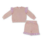 Flutter long sleeves light pink top shorts girls outfits
