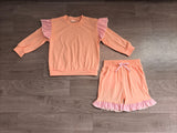 Flutter long sleeves light pink top shorts girls outfits
