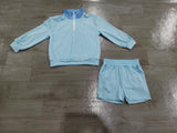 Long sleeves light blue plaid pullover shorts girls outfits