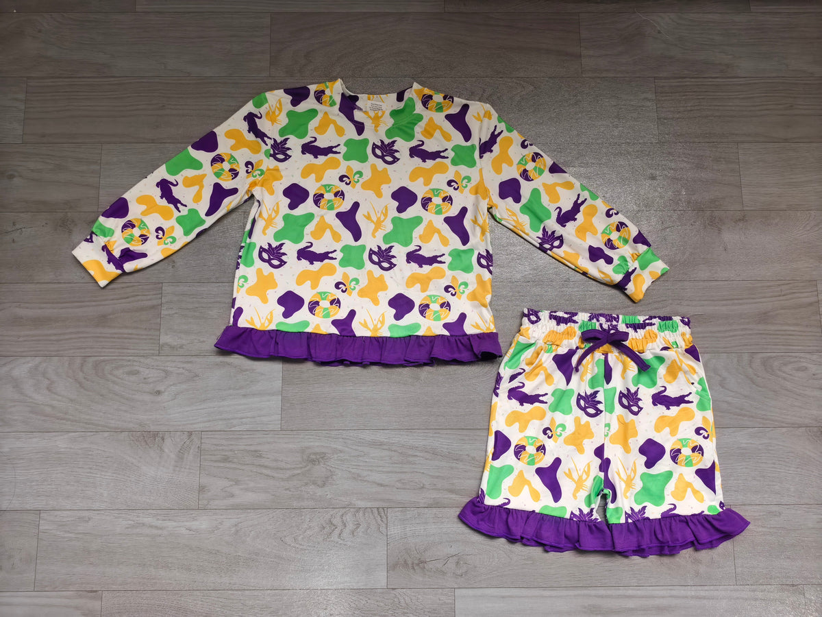 Crocodile donut camo top shorts girls Mardi Gras outfits
