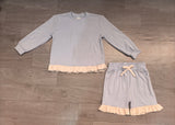 Light blue cotton stripe top shorts girls clothing set