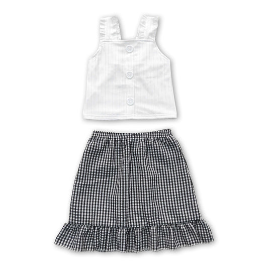 White ribbed top plaid seesucker skirt girls clothes
