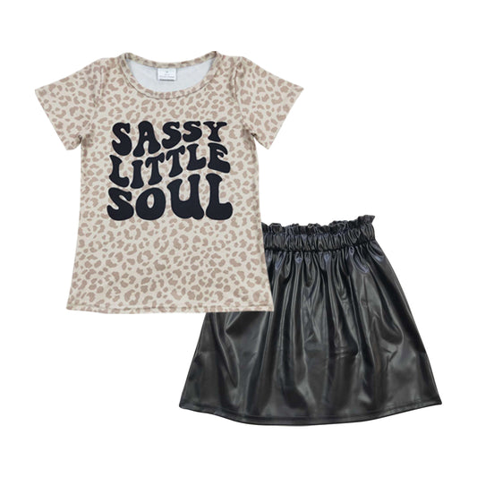 Sassy little soul leopard shirt leather skirt girls outfits