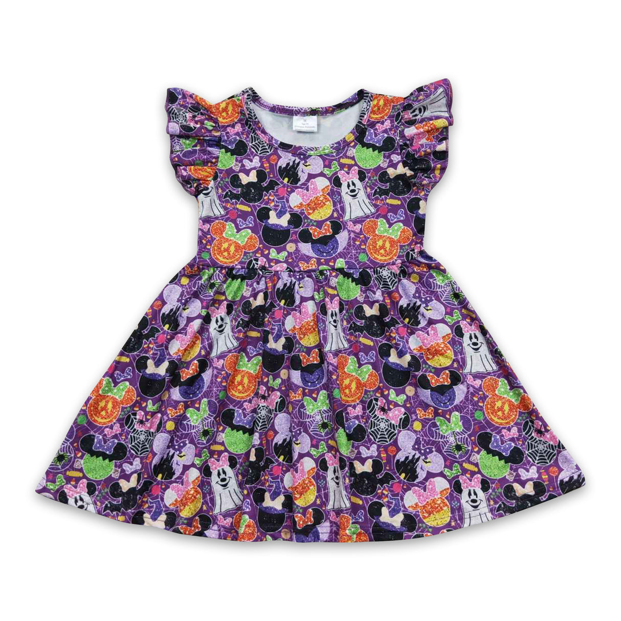 Purple pumpkin ghost mouse kids girls Halloween dress
