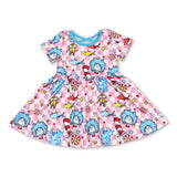 Pink plaid hat elephant short sleeves girls dresses