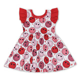 Red flutter sleeves heart smile girls valentine's dress