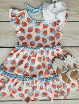 Light blue plaid strawberry baby girls dresses