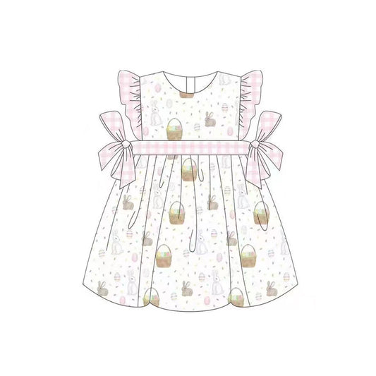 Pink plaid bunny eggs basket baby girls easter dress