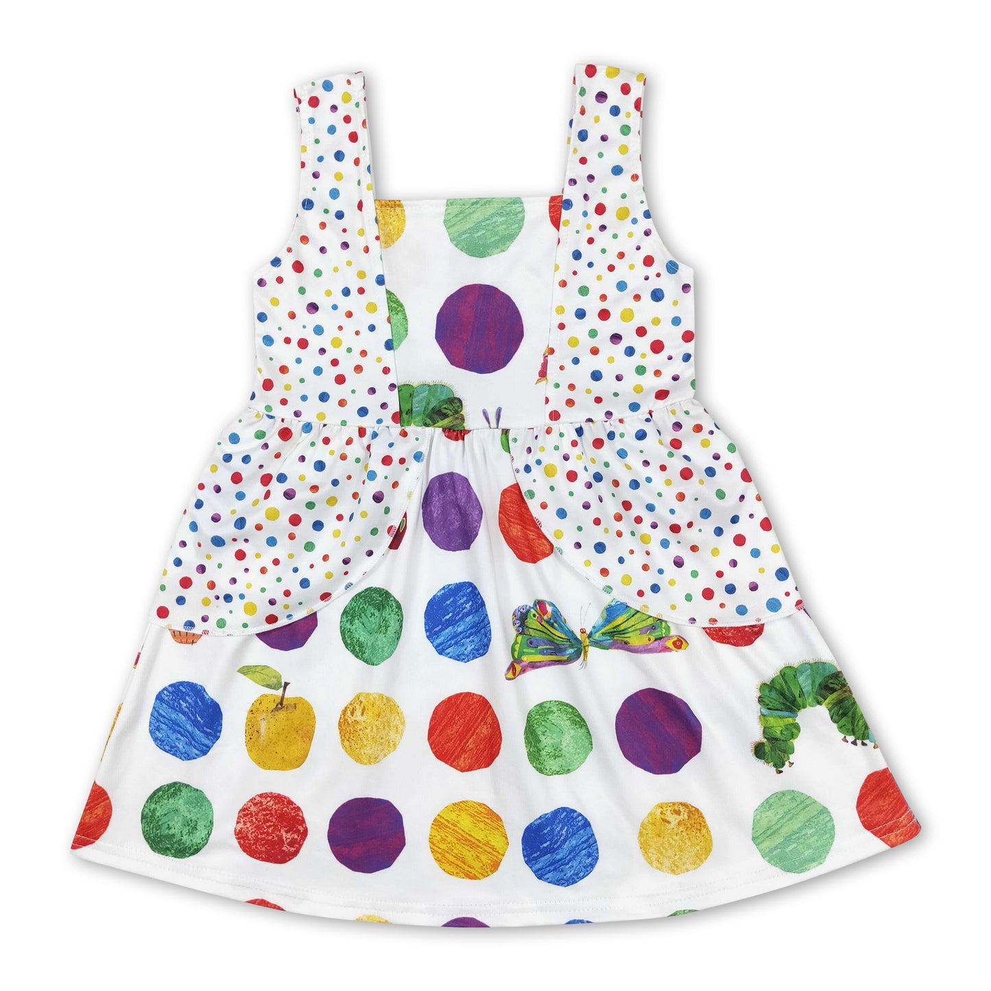 Green polka dots butterfly caterpillar girls summer dress