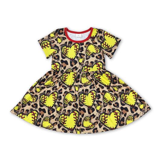 Short sleeves leopard softball baby girls dresses