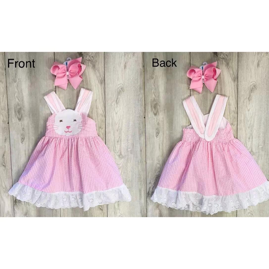 Bunny sleeveless pink plaid ruffle girls easter dresses