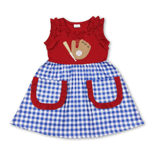 Red baseball blue pockets baby girls dresses