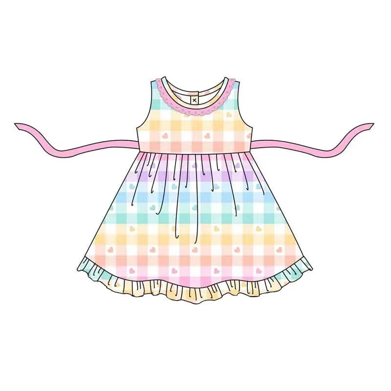 Colorful plaid heart sleeveless baby girls valentine's dress