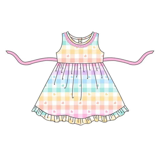 Colorful plaid heart sleeveless baby girls valentine's dress