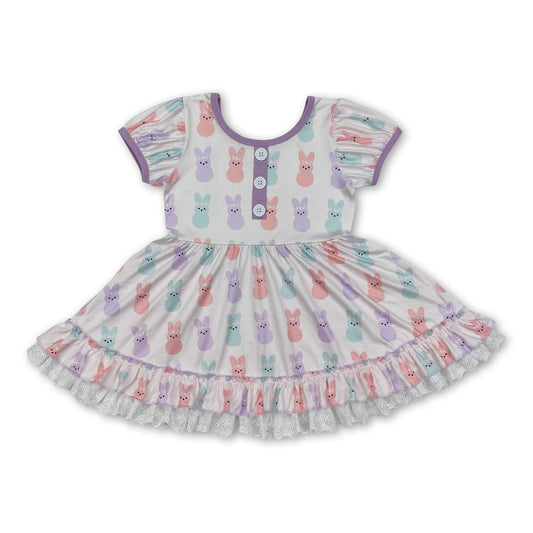 Short sleeves lavender bunny kids girls easter dress