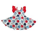 Flutter sleeves smile leopard girls 4th of july dresses