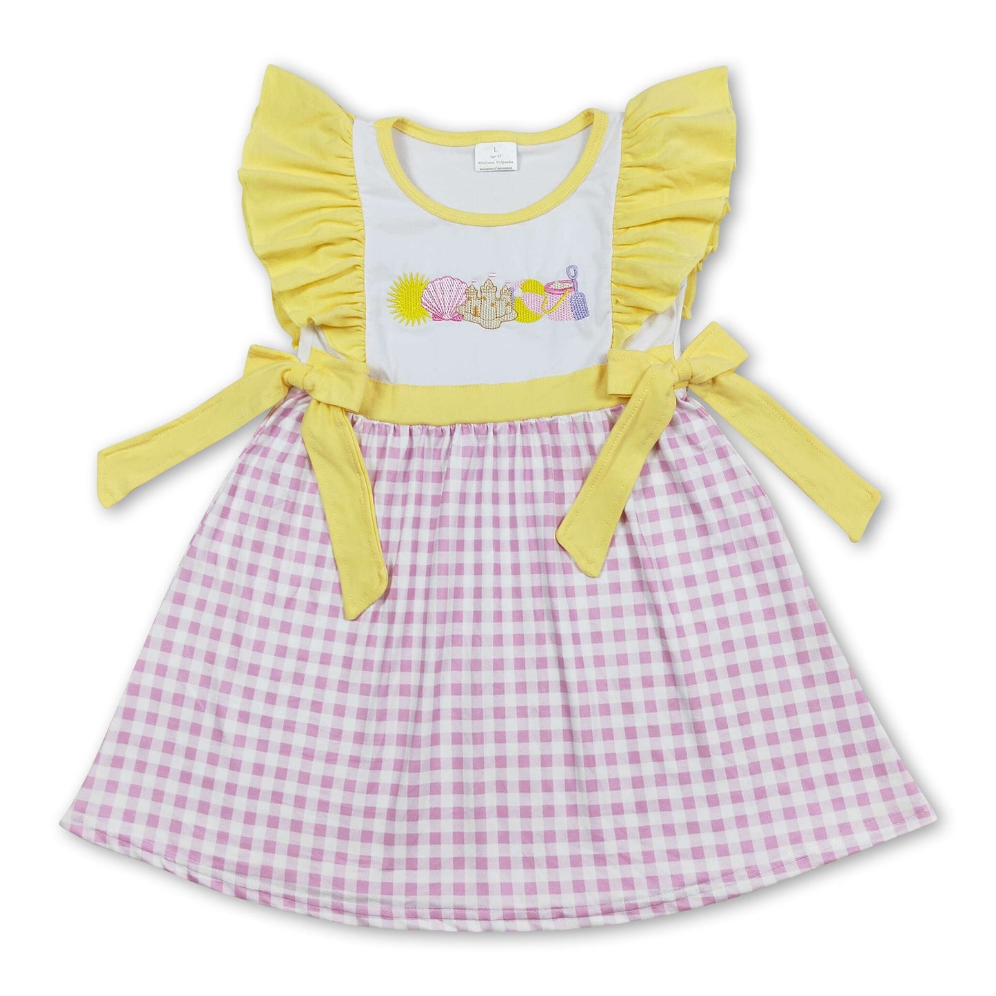 Yellow pink plaid flutter sleeves beach baby girls dress