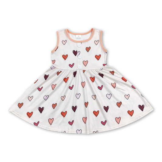 Sleeveless heart buttons baby girls valentine's dresses