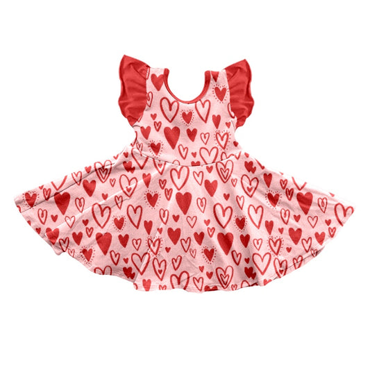 Flutter sleeves heart kids girls valentines dresses