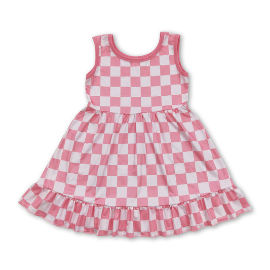 Sleeveless pink plaid ruffle baby girls summer dress