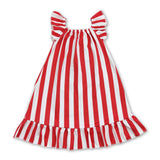 Short sleeves stripe stars bow girls 4th of july dress