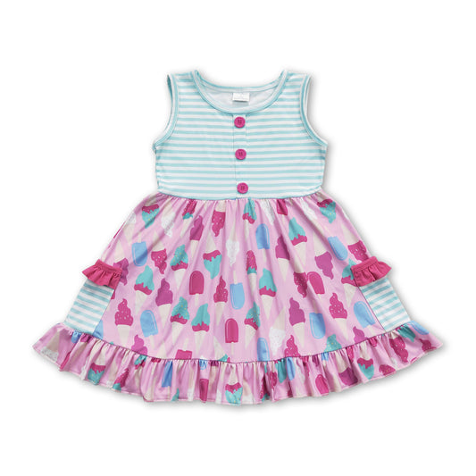 Sleeveless ice cream pocket girls summer dresses