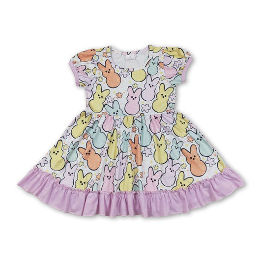 Colorful peeps short sleeves bunny girls easter dress