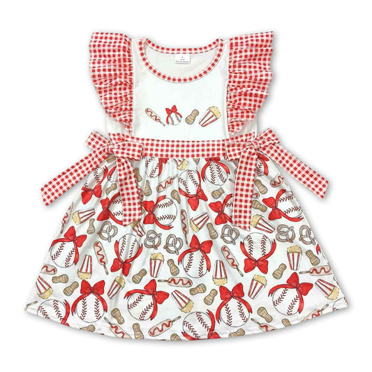 Plaid flutter sleeves baseball baby girls dresses