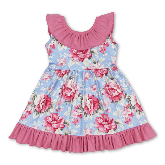 Ruffle bow backless floral baby girls dresses
