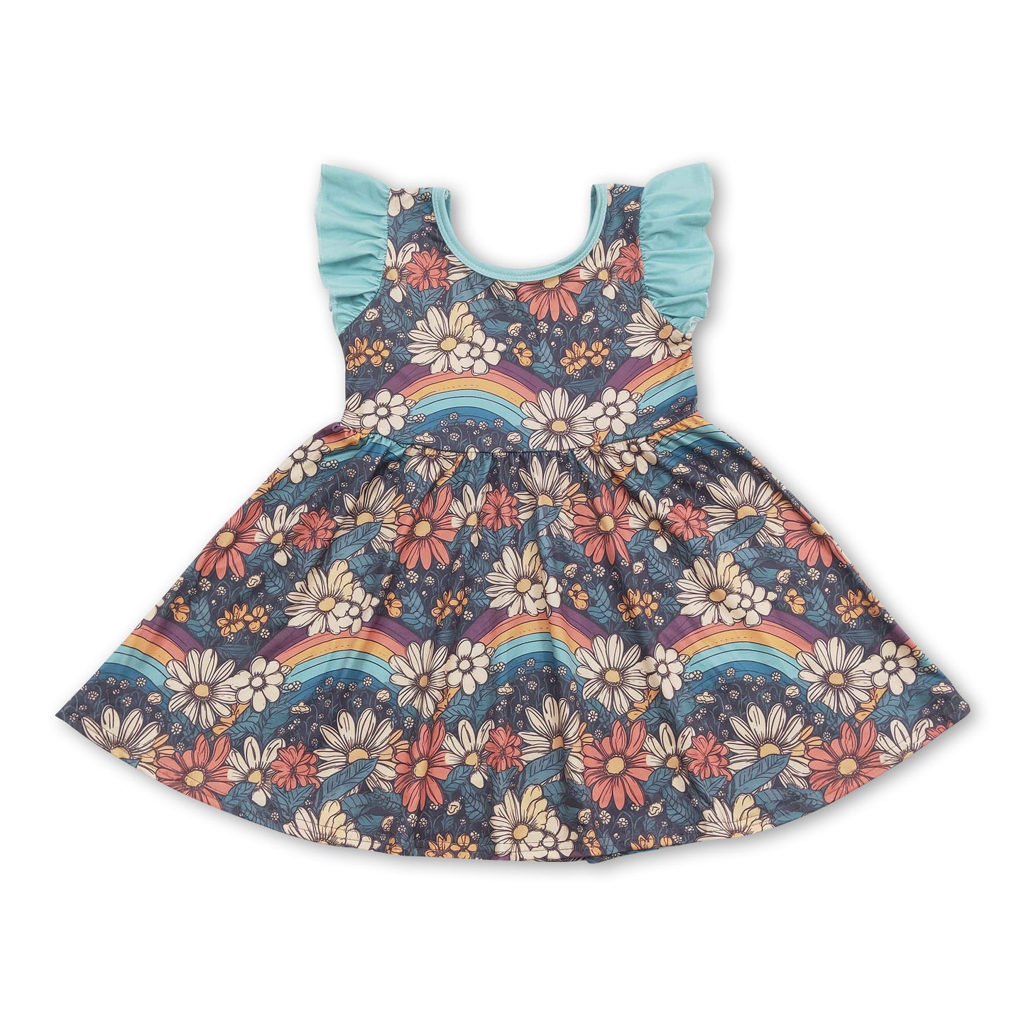 Rainbow flower girls dresses match outfits