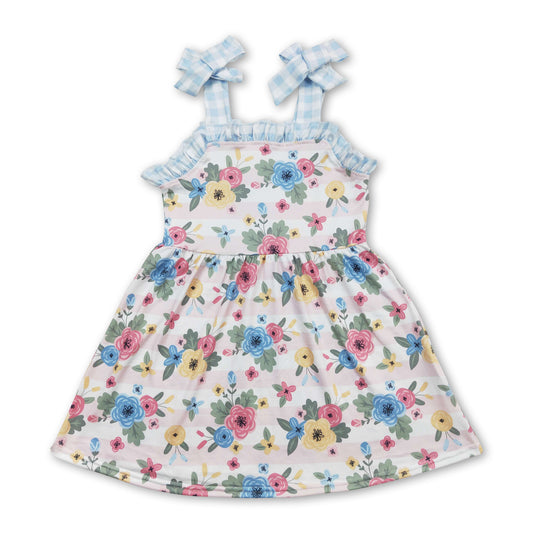 Suspender floral stripe kids girls summer dresses