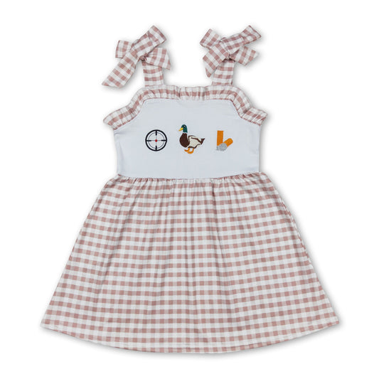 Khaki plaid duck suspender girls summer dresses