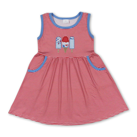 Red stripe popsicle pocket baby girls 4th of july dresses