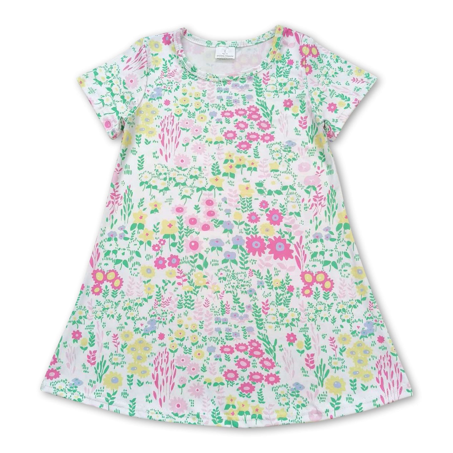 Short sleeves floral baby girls summer dresses