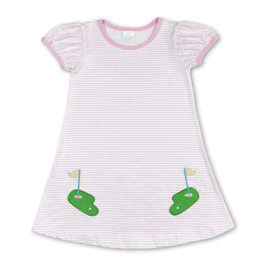 Pink short sleeves stripe golf girls dresses