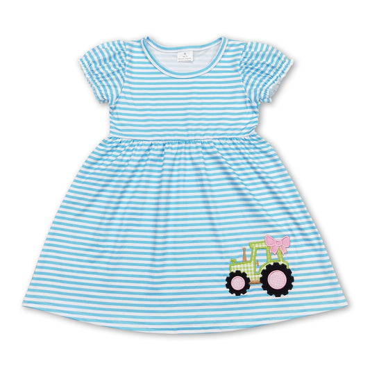 Short sleeves stripe tractor kids girls farm dress