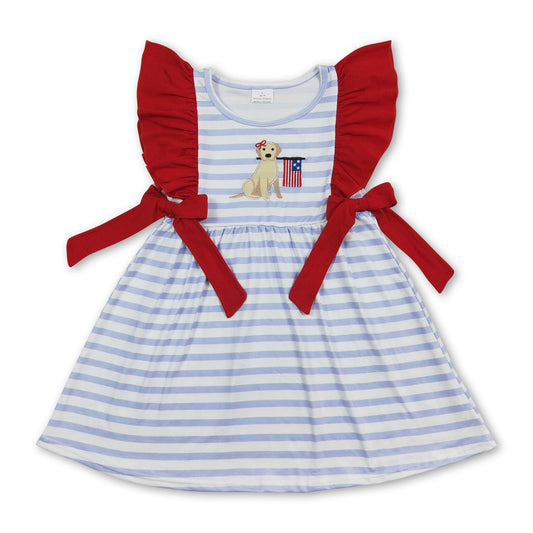 Dog flag stripe kids girls 4th of july dresses