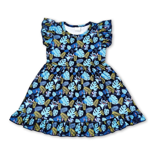 Blue flutter sleeves koala beach girls summer dress